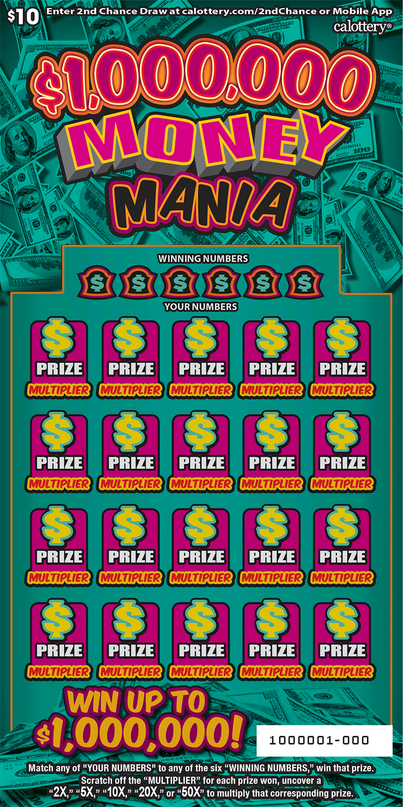 $1,000,000 Money Mania ticket