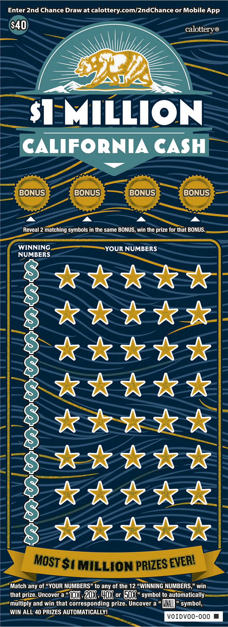 $1 Million California Cash ticket