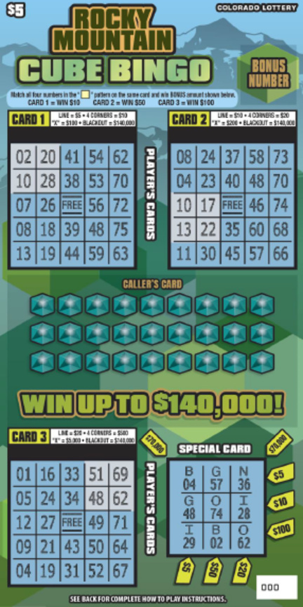 Rocky Mountain Cube Bingo ticket