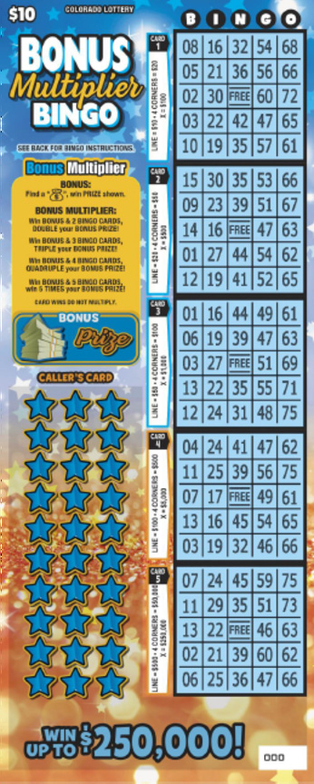 BONUS Multiplier BINGO ticket