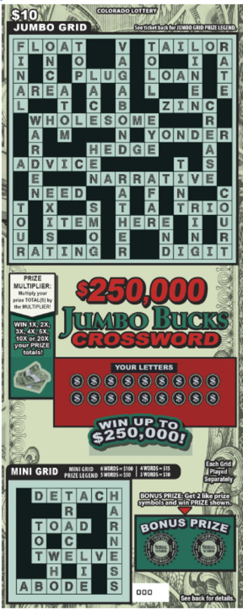 $250,000 JUMBO BUCKS CROSSWORD ticket