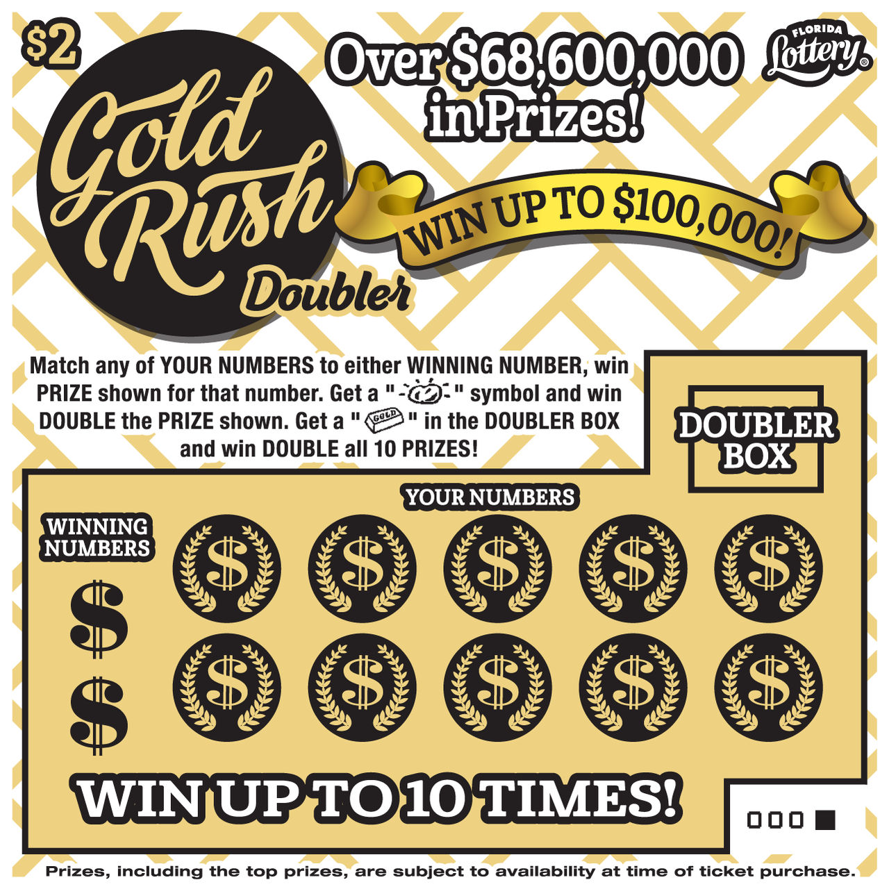 $2 GOLD RUSH DOUBLER ticket