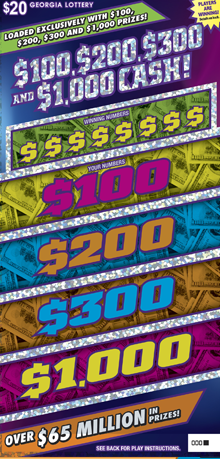 $100, $200, $300, and $1,000 Cash ticket