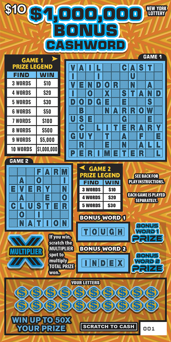 $1,000,000 BONUS CASHWORD ticket