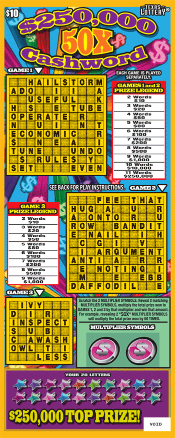 $250,000 50X Cashword ticket